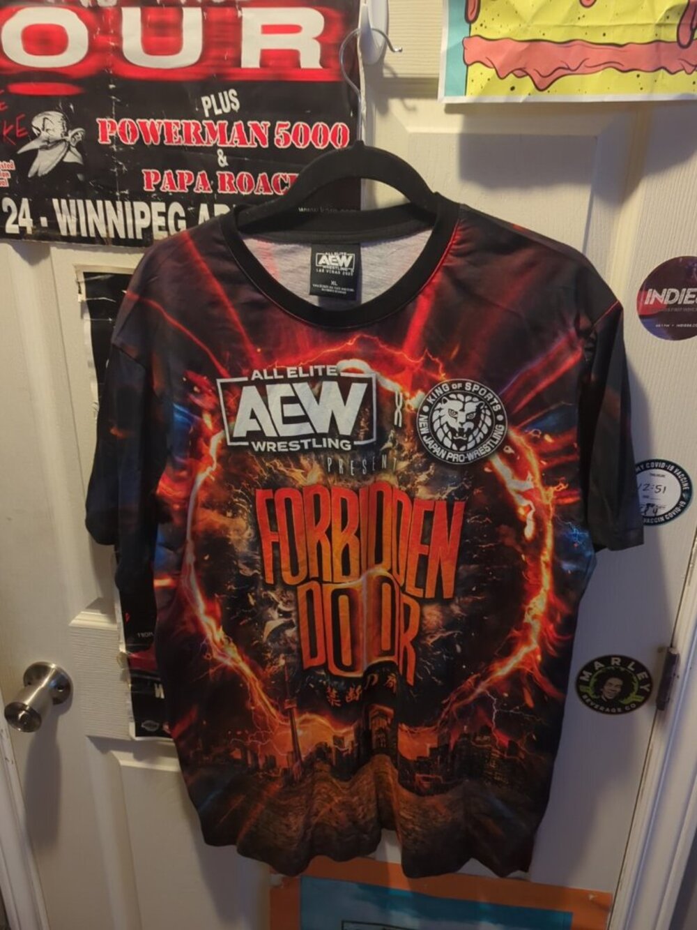 AEW x NJPW Forbidden Door AOP All Over Print Wrestling Shirt 2023 Men's XL